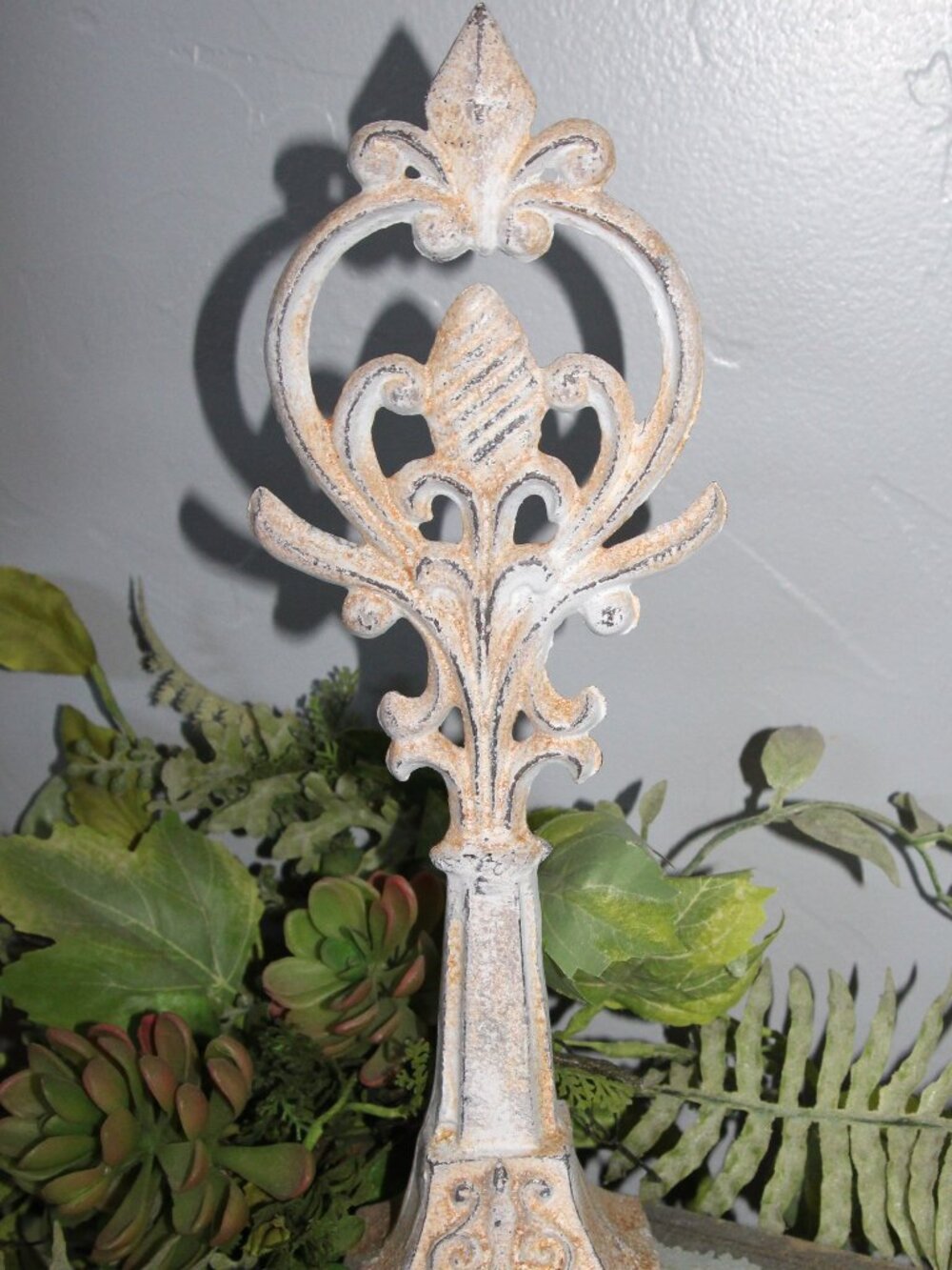 Ornate Shabby French Distressed White & Rust Decorative Cast Iron Decor Finial